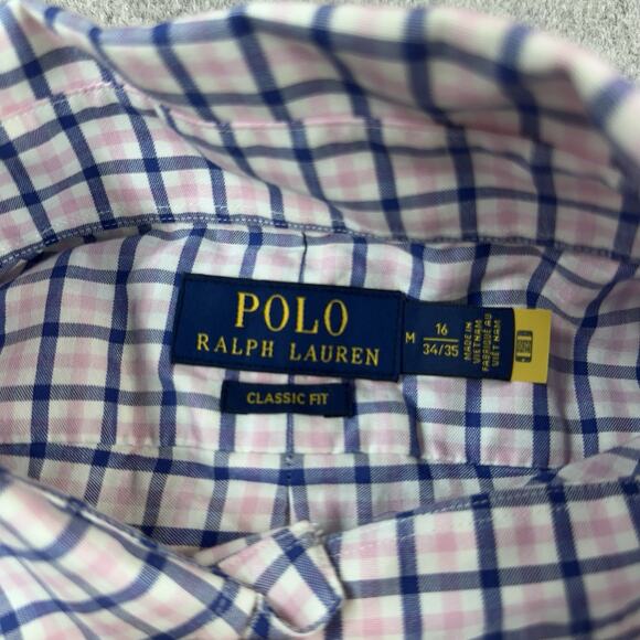 Polo Ralph Lauren Classic Fit Button Down Long Sleeve 16 34/35 Pink Blue Check - Picture 3 of 9